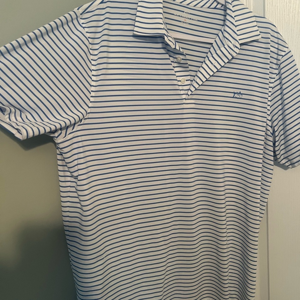 Southern Tide Blue and White Striped Polo Shirt